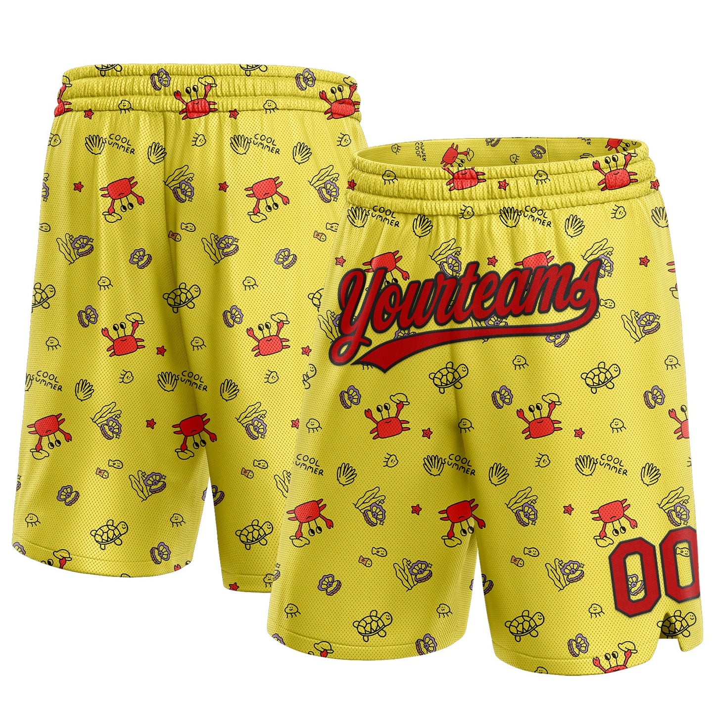 Custom Yellow Red-Black 3D Pattern Crabs And Shells Authentic Basketball Shorts - Main View