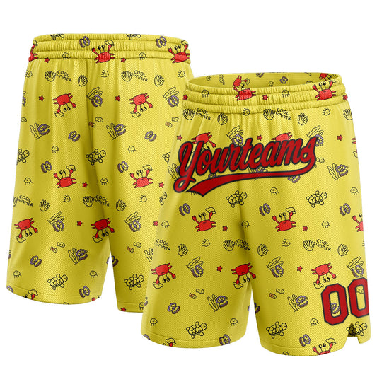 Custom Yellow Red-Black 3D Pattern Crabs And Shells Authentic Basketball Shorts - Main View