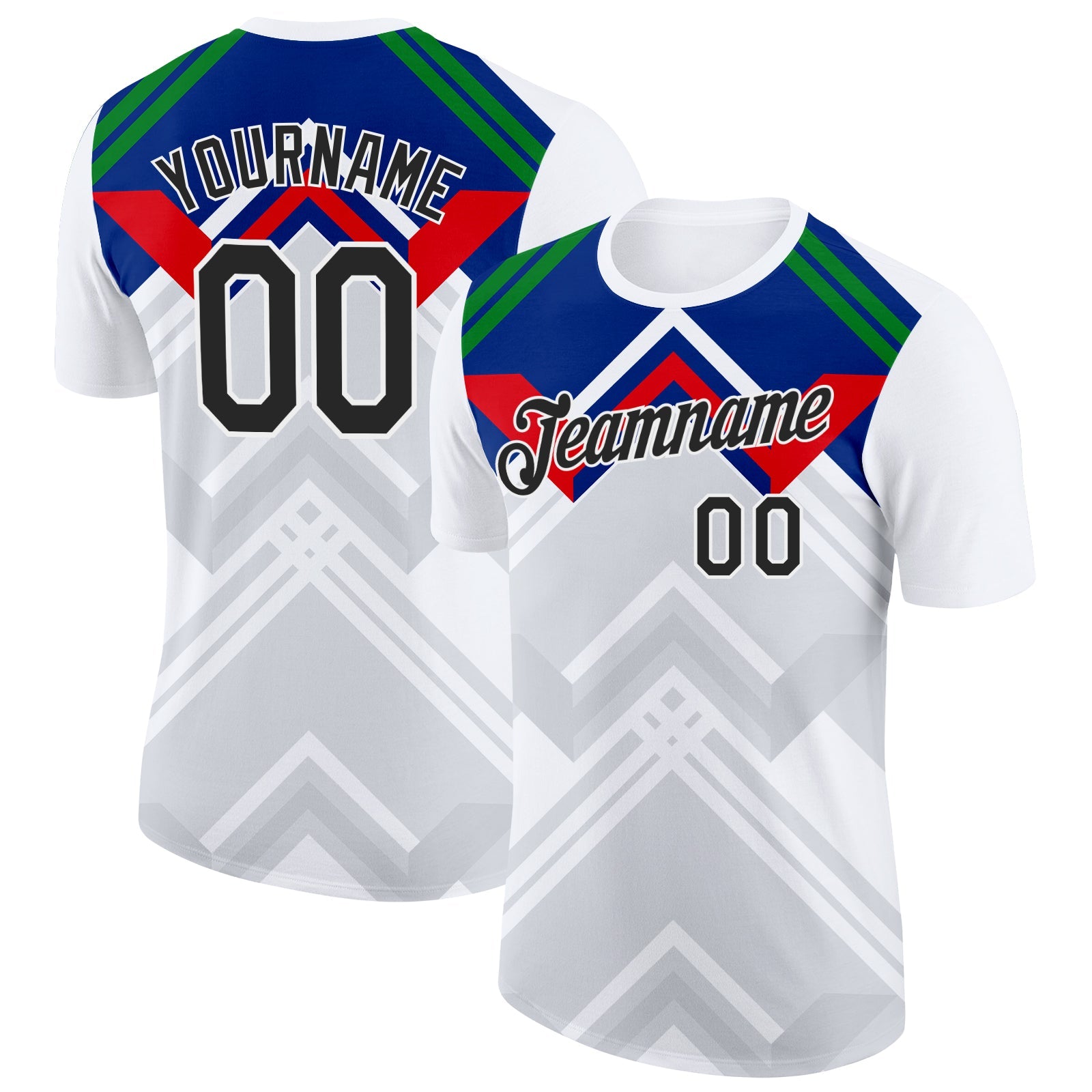 Custom White Black Gray Blue Green-Red New Caledonia Geometric Performance T-Shirt - Main View