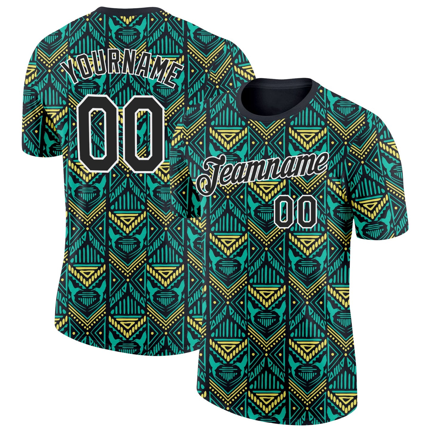 Custom Green Black Yellow-White Jamaica Geometric Performance T-Shirt - Main View