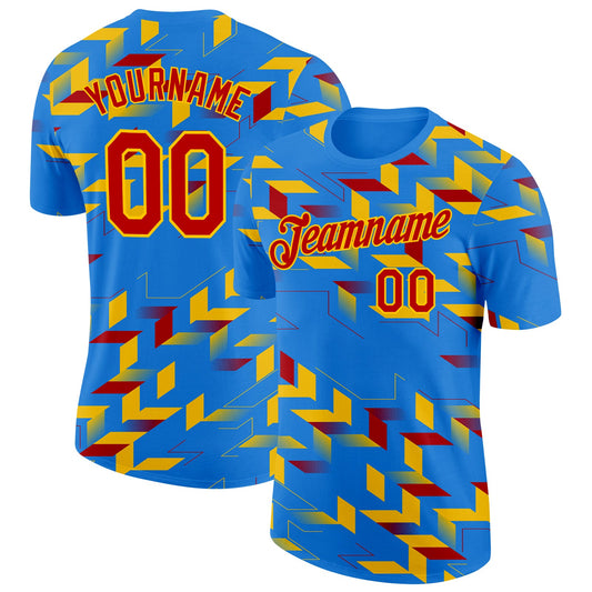 Custom Blue Red-Yellow Democratic Republic Of Congo Geometric Performance T-Shirt - Main View