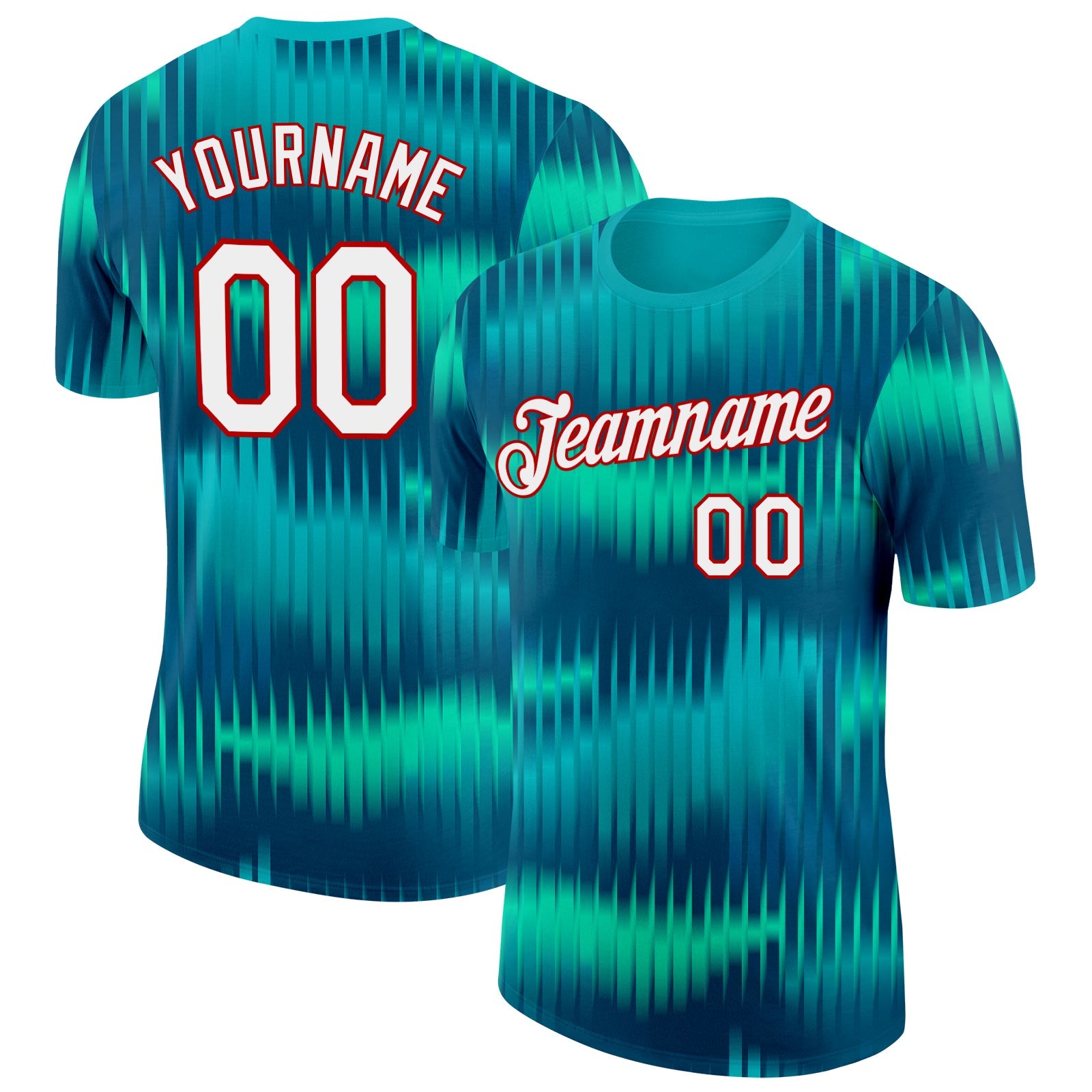 Custom Blue White-Red Uzbekistan Gradient Wave Performance T-Shirt - Main View