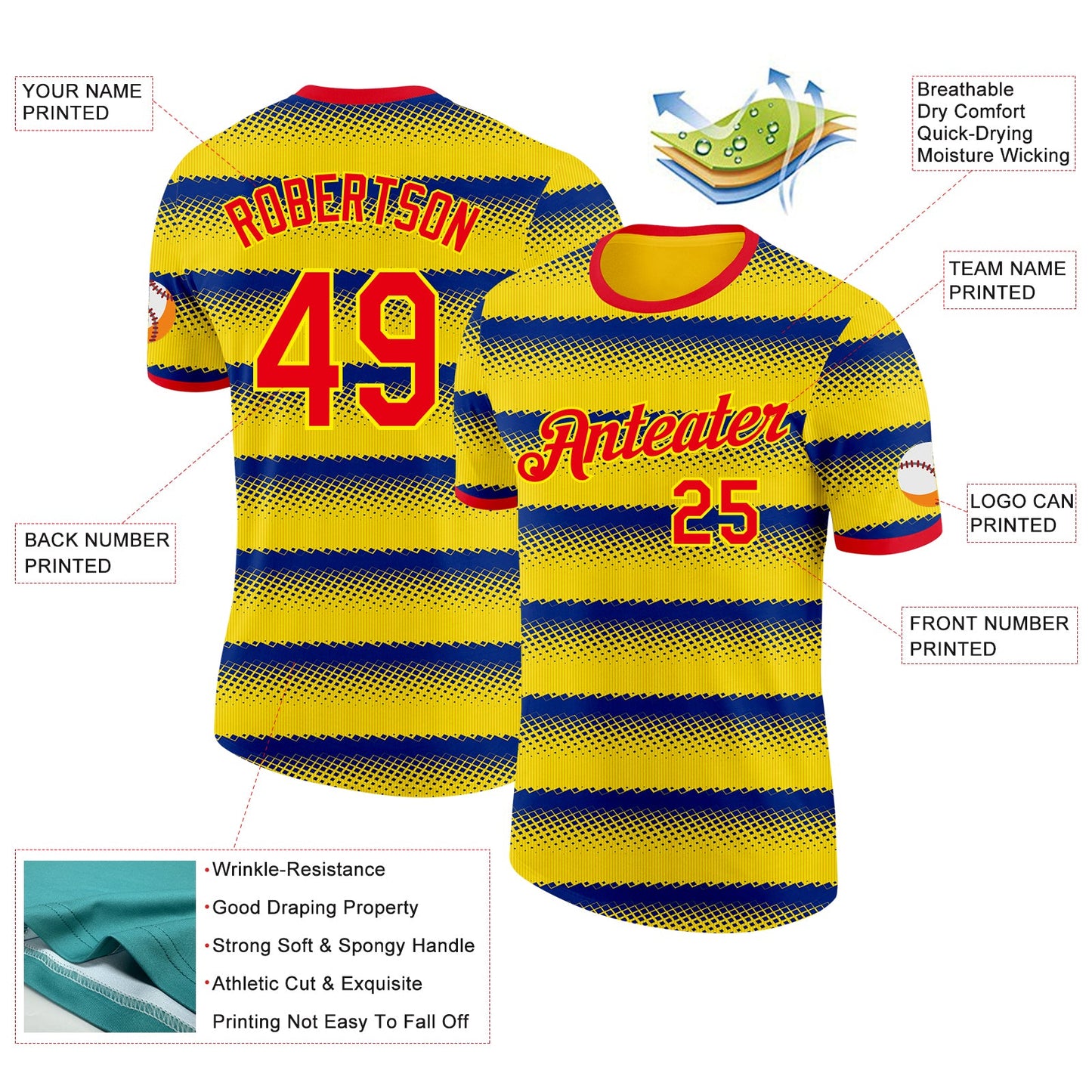 Custom Yellow Fire Red-Purple Colombia Stripe Geometric Performance T-Shirt view 2