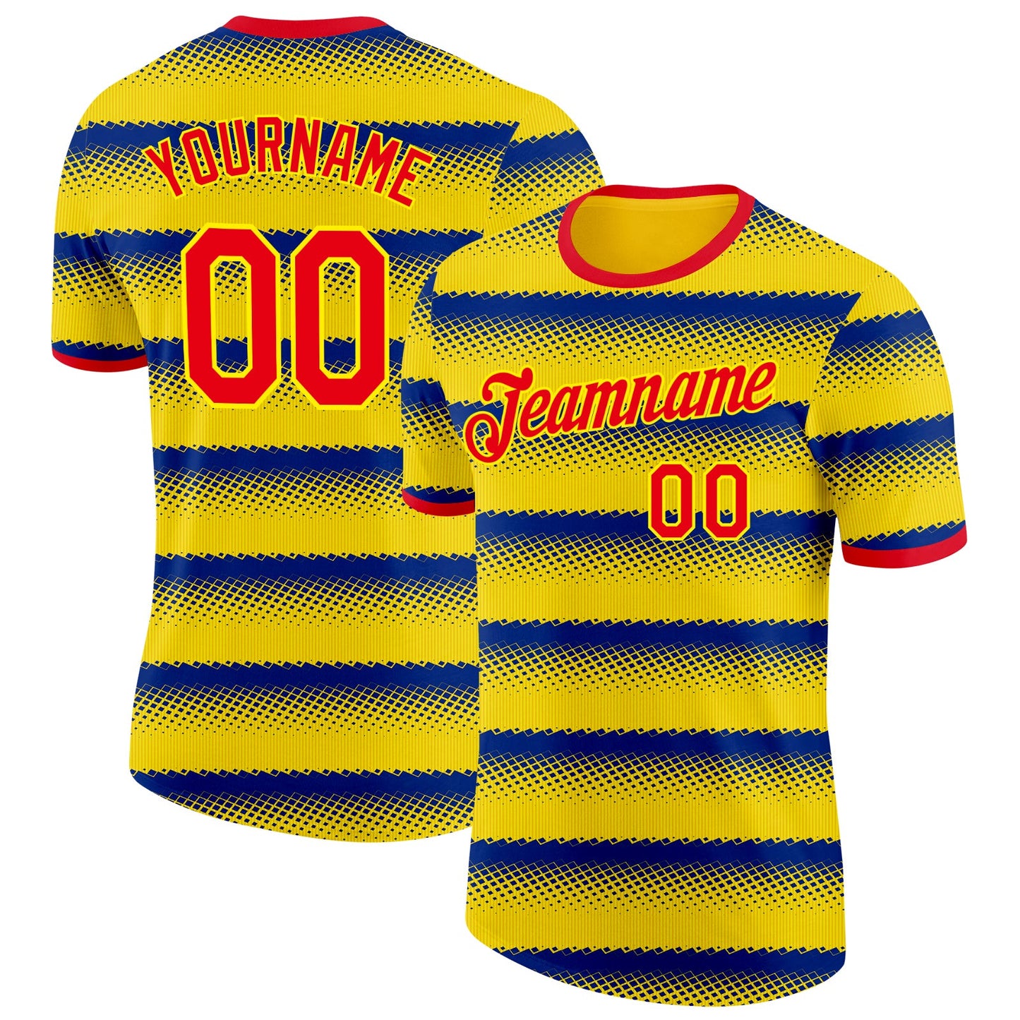 Custom Yellow Fire Red-Purple Colombia Stripe Geometric Performance T-Shirt - Main View