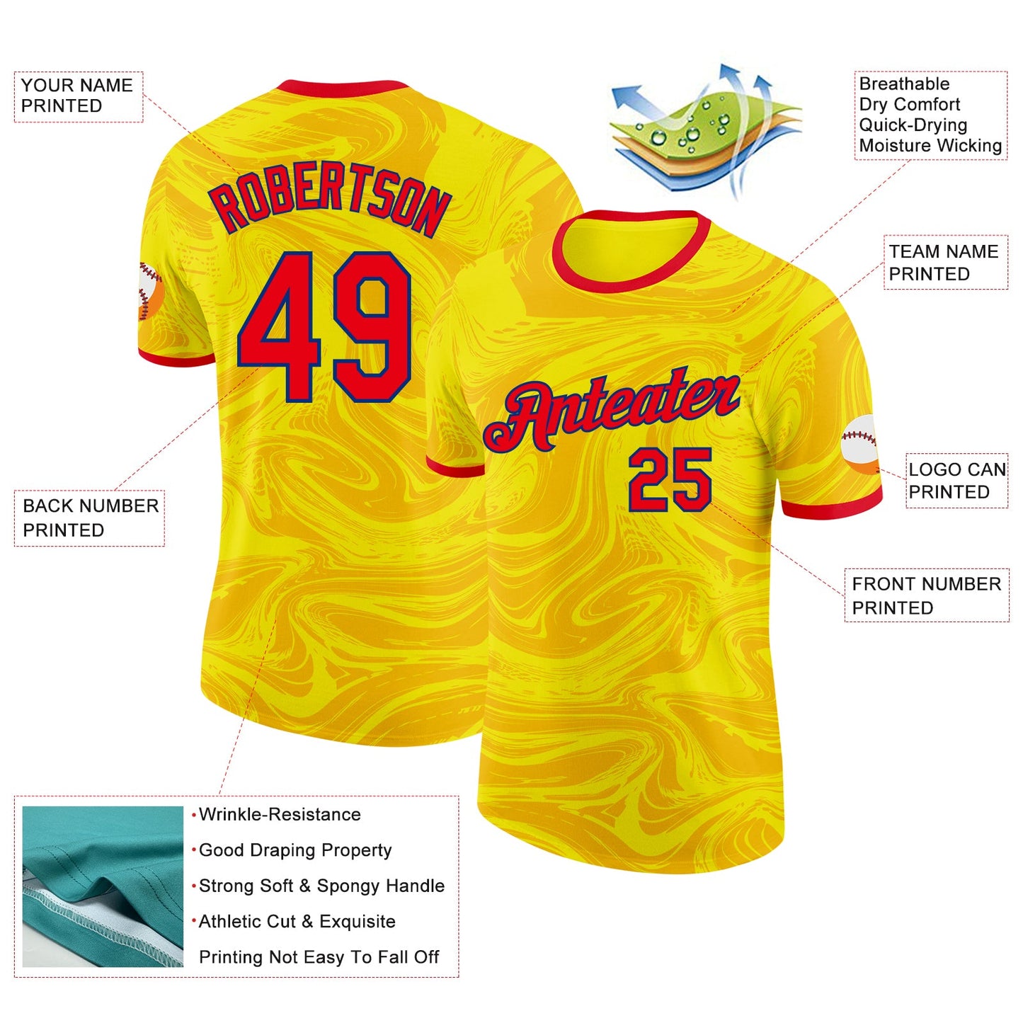 Custom Yellow Fire Red-Royal Colombia Fluid Liquid Performance T-Shirt view 2