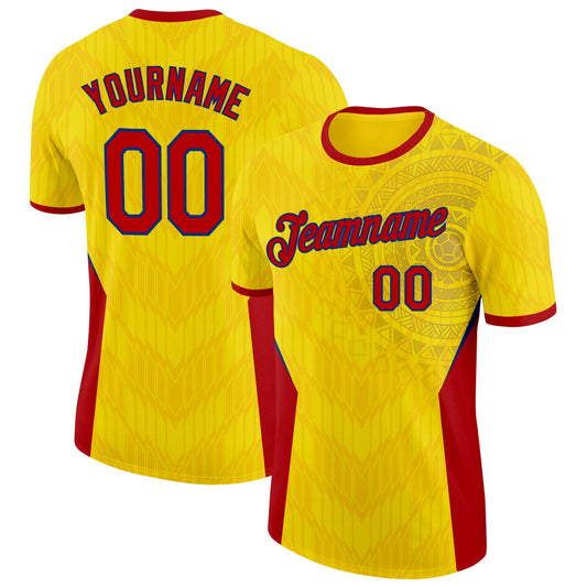 Custom Yellow Red-Royal Colombia Geometric Performance T-Shirt - Main View