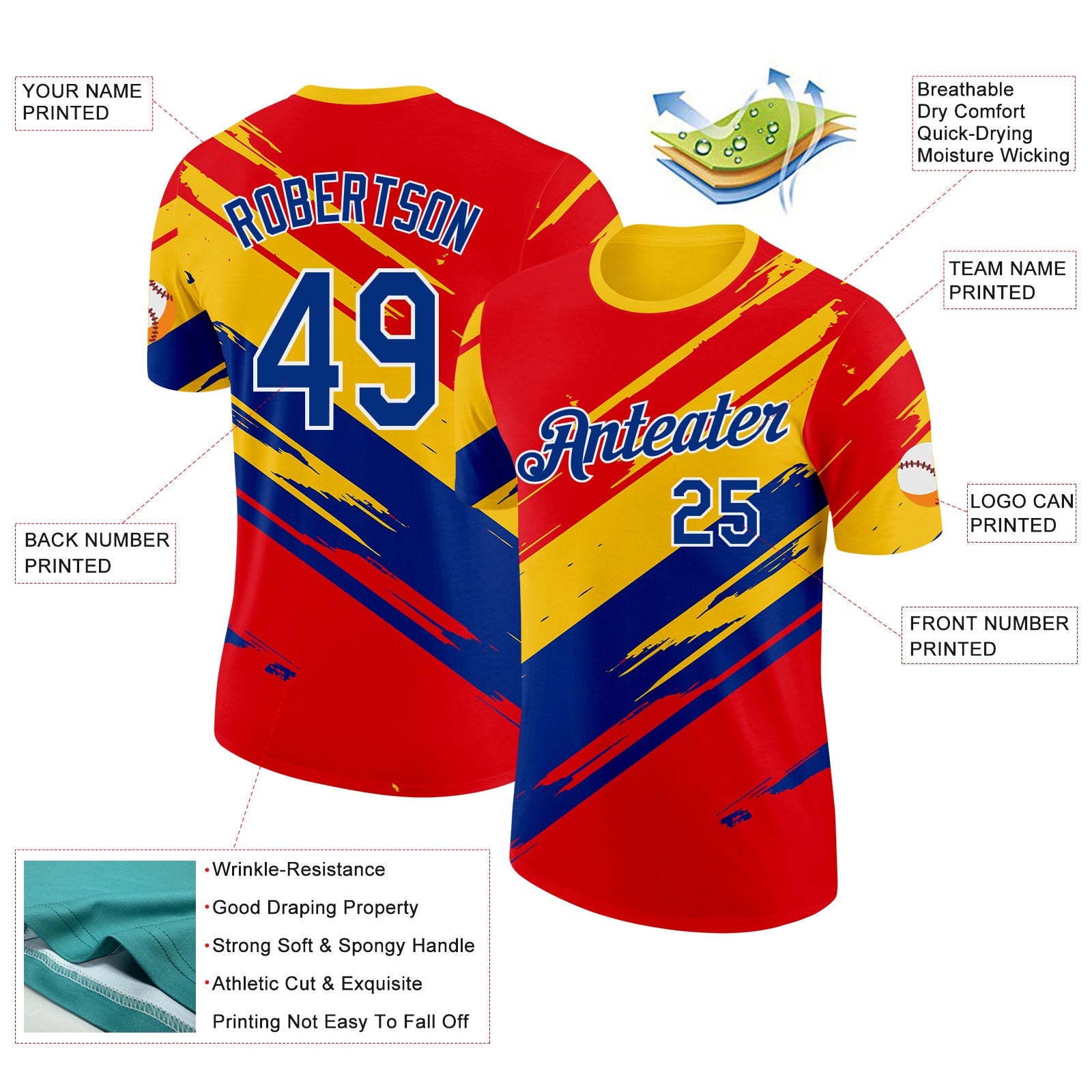 Custom Red Royal Yellow-White Colombia Splash Performance T-Shirt view 2