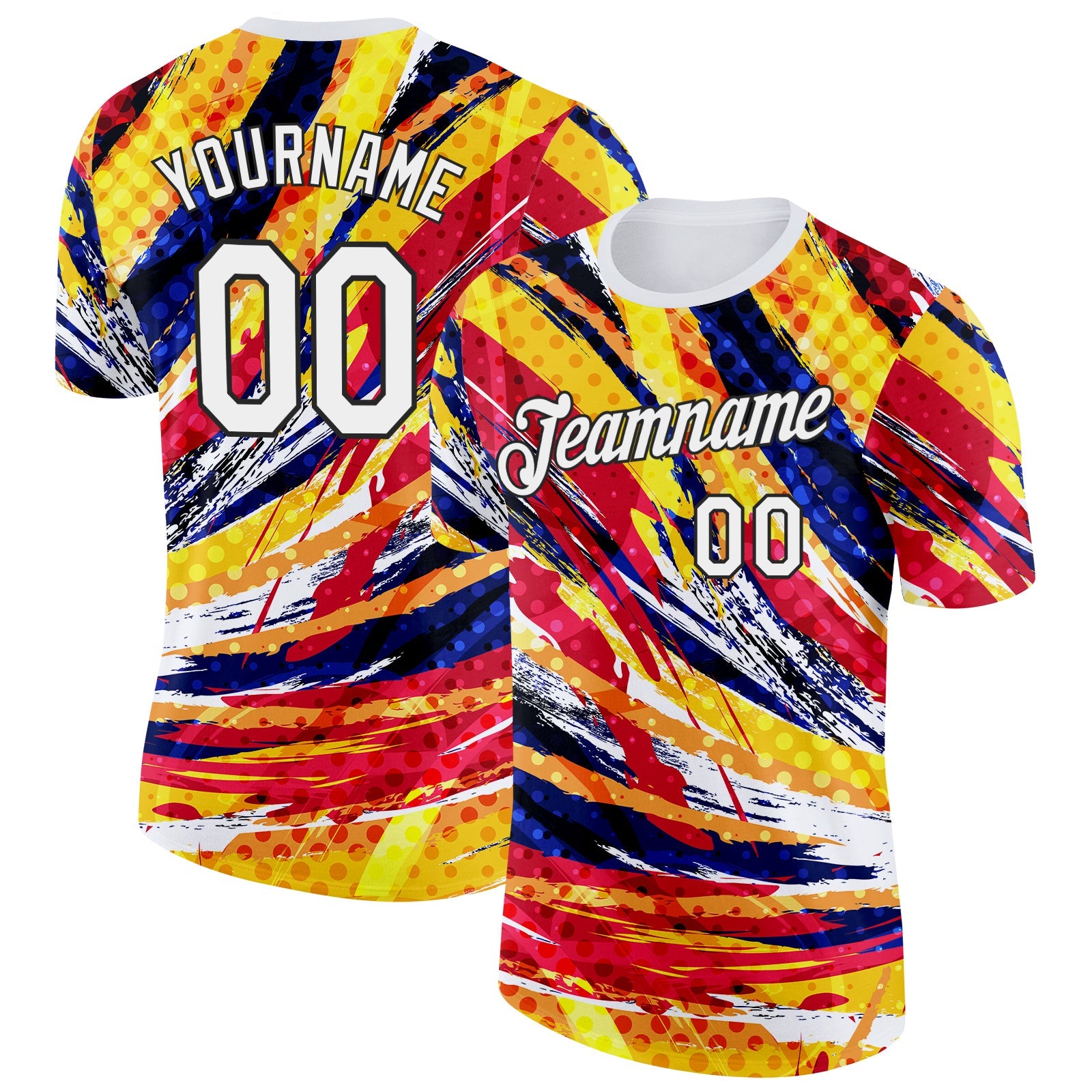 Custom White Yellow Red Blue-Black Colombia Splash Performance T-Shirt - Main View