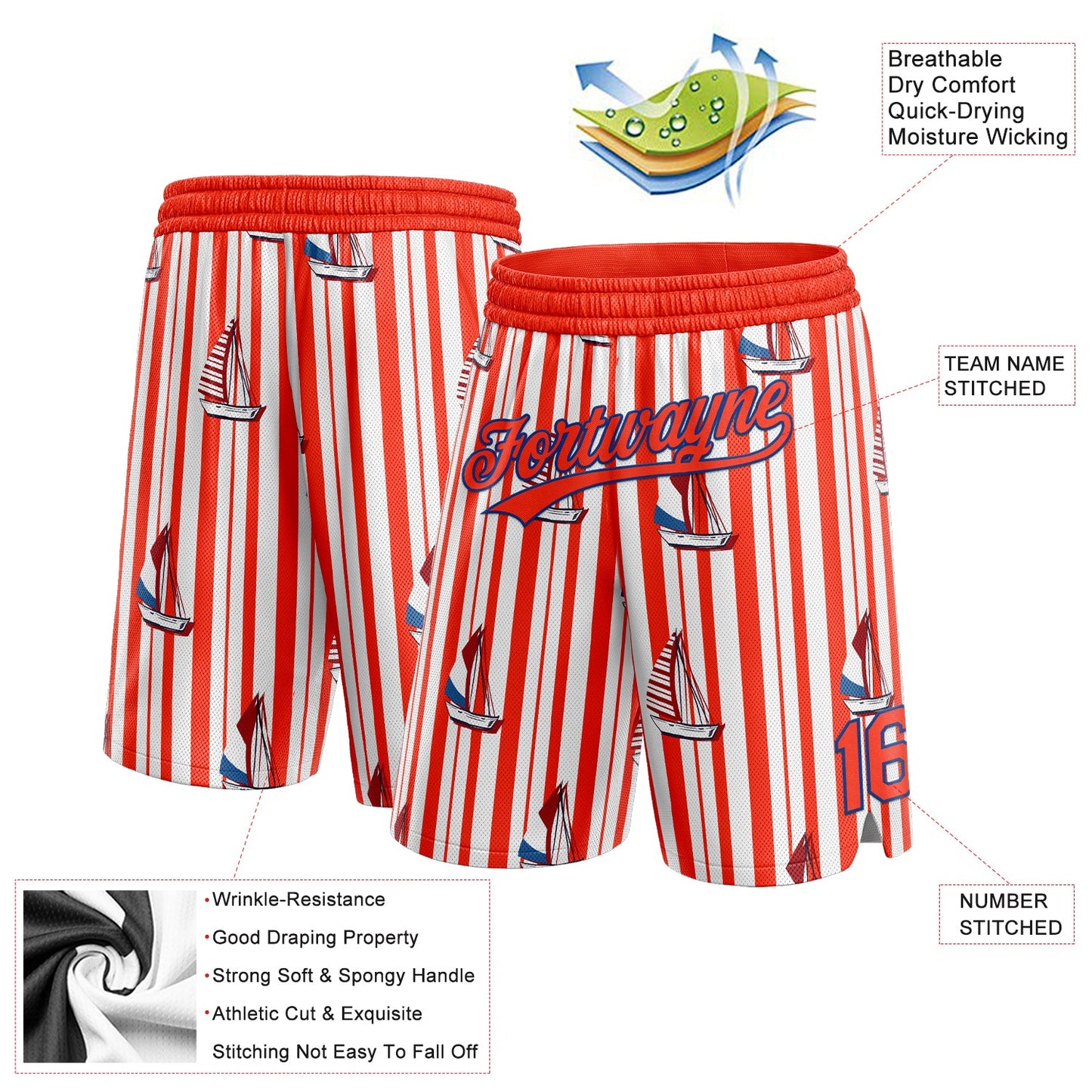 Custom Orange Royal 3D Pattern Sailboats Authentic Basketball Shorts view 2