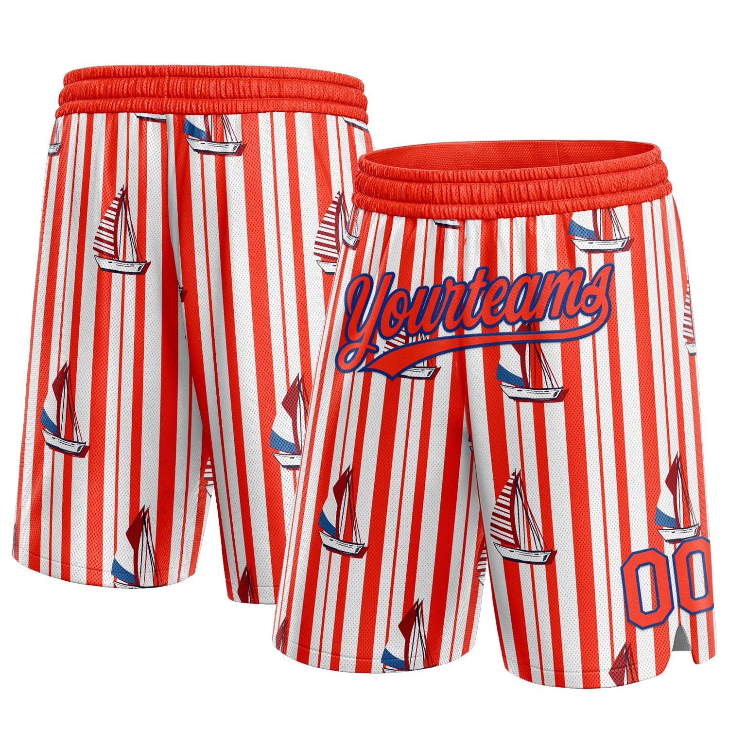 Custom Orange Royal 3D Pattern Sailboats Authentic Basketball Shorts - Main View