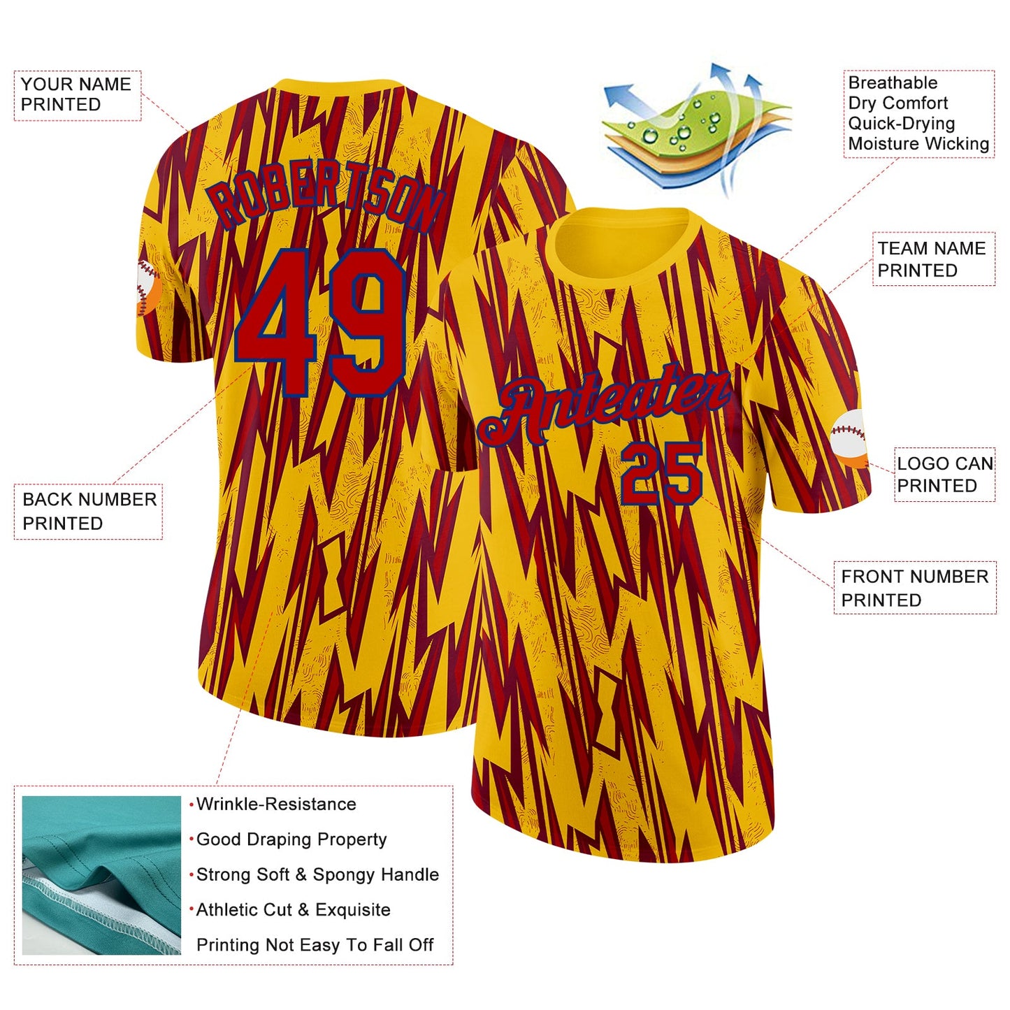 Custom Yellow Red-Royal Colombia Lightning Performance T-Shirt view 2