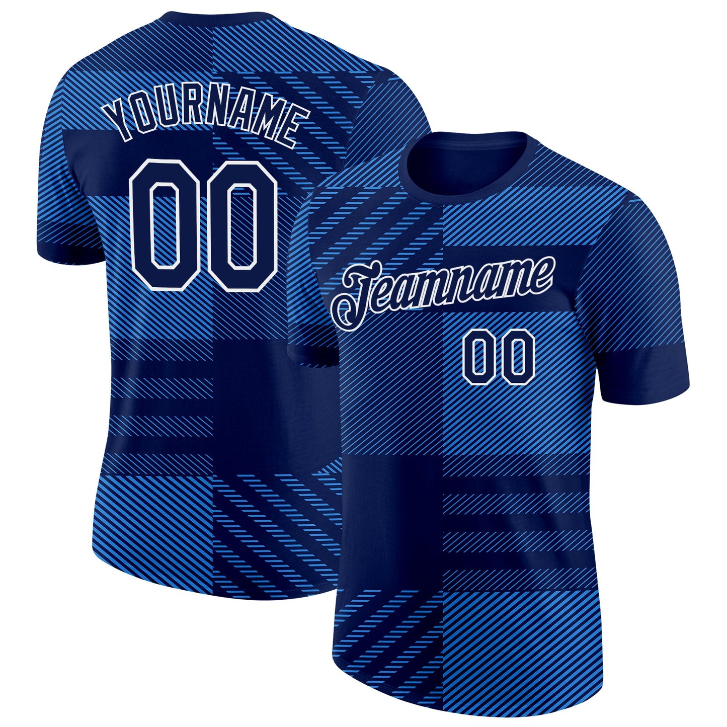 Custom Navy White-Blue Scotland Plaid Performance T-Shirt - Main View