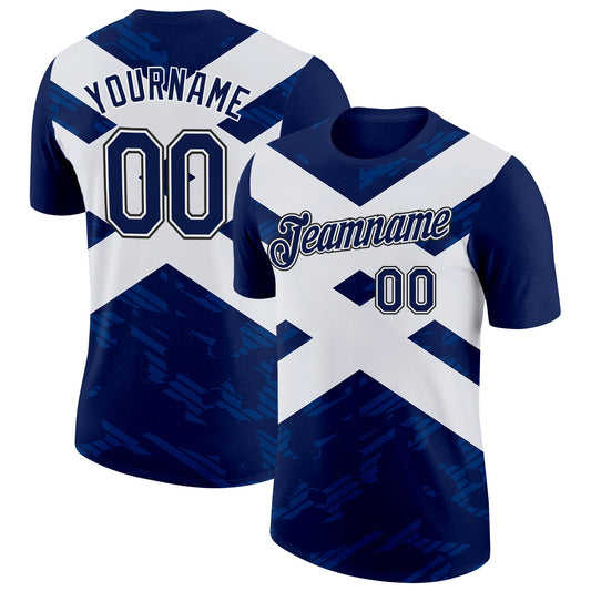 Custom Navy White Black-US Navy Blue Scotland Flag Performance T-Shirt - Main View