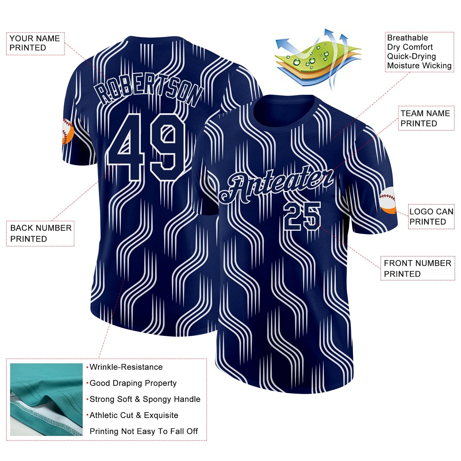 Custom Navy White Scotland Lines Performance T-Shirt view 2