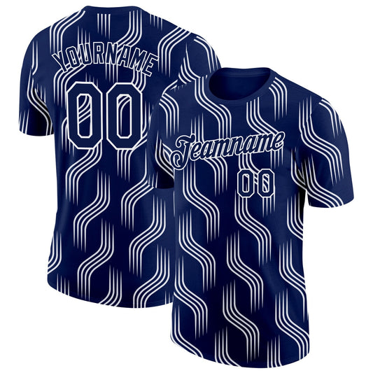 Custom Navy White Scotland Lines Performance T-Shirt - Main View