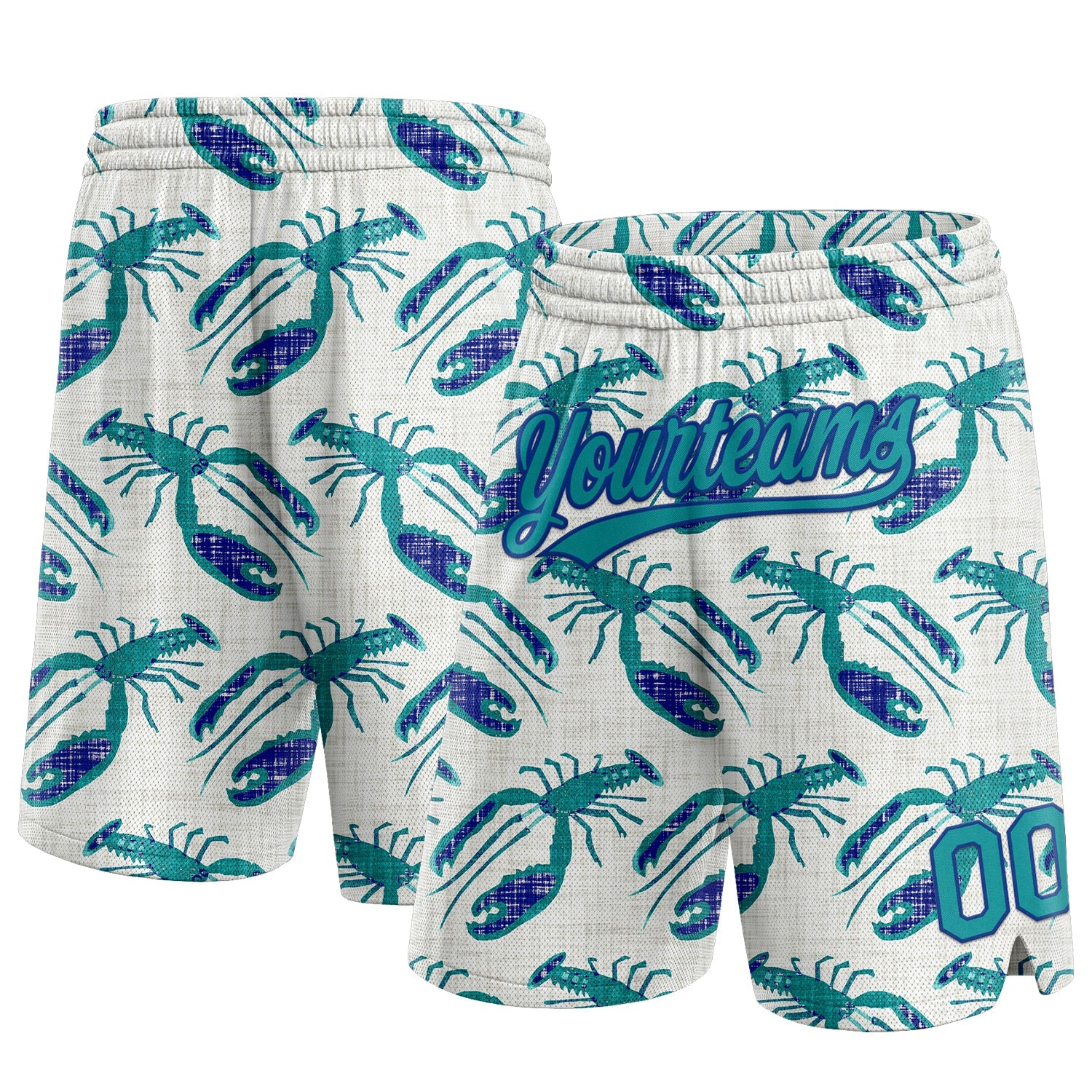 Custom Cream Teal-Royal 3D Pattern Lobsters Authentic Basketball Shorts - Main View