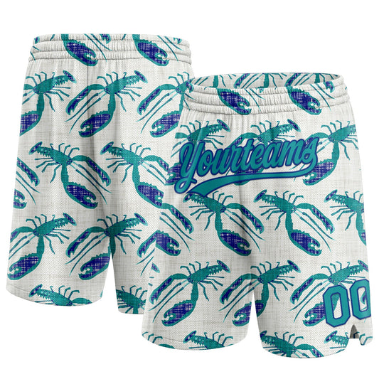 Custom Cream Teal-Royal 3D Pattern Lobsters Authentic Basketball Shorts - Main View