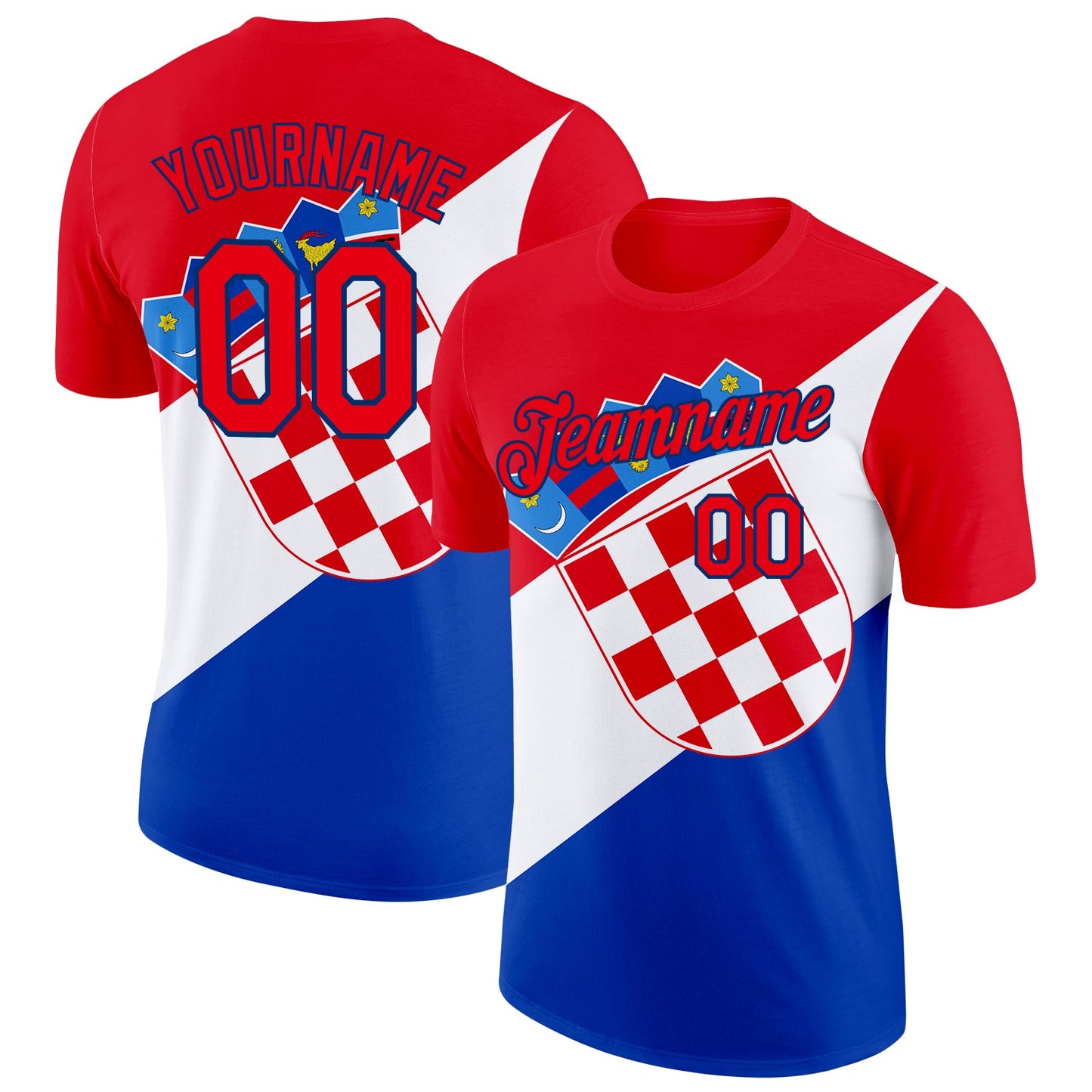 Custom Fire Red US Navy Blue White-Blue Croatia Flag Performance T-Shirt - Main View