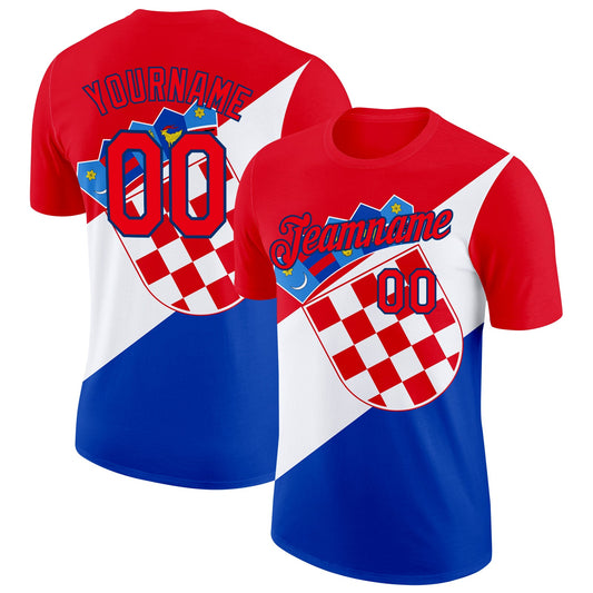 Custom Fire Red US Navy Blue White-Blue Croatia Flag Performance T-Shirt - Main View