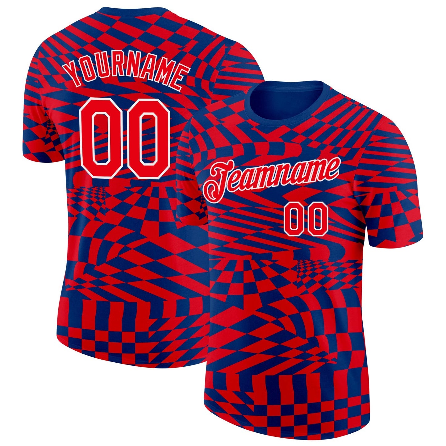 Custom US Navy Blue Fire Red-White Croatia Plaid Performance T-Shirt - Main View