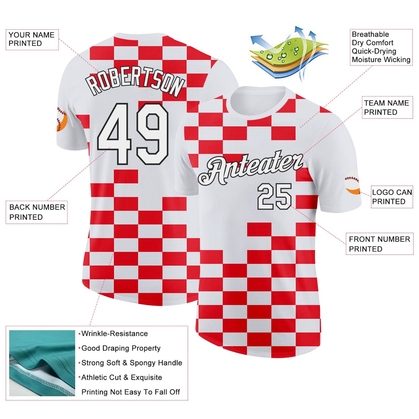 Custom White Black-Red Croatia Plaid Performance T-Shirt view 2