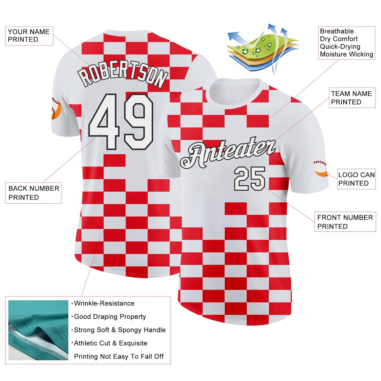 Custom White Black-Red Croatia Plaid Performance T-Shirt view 2