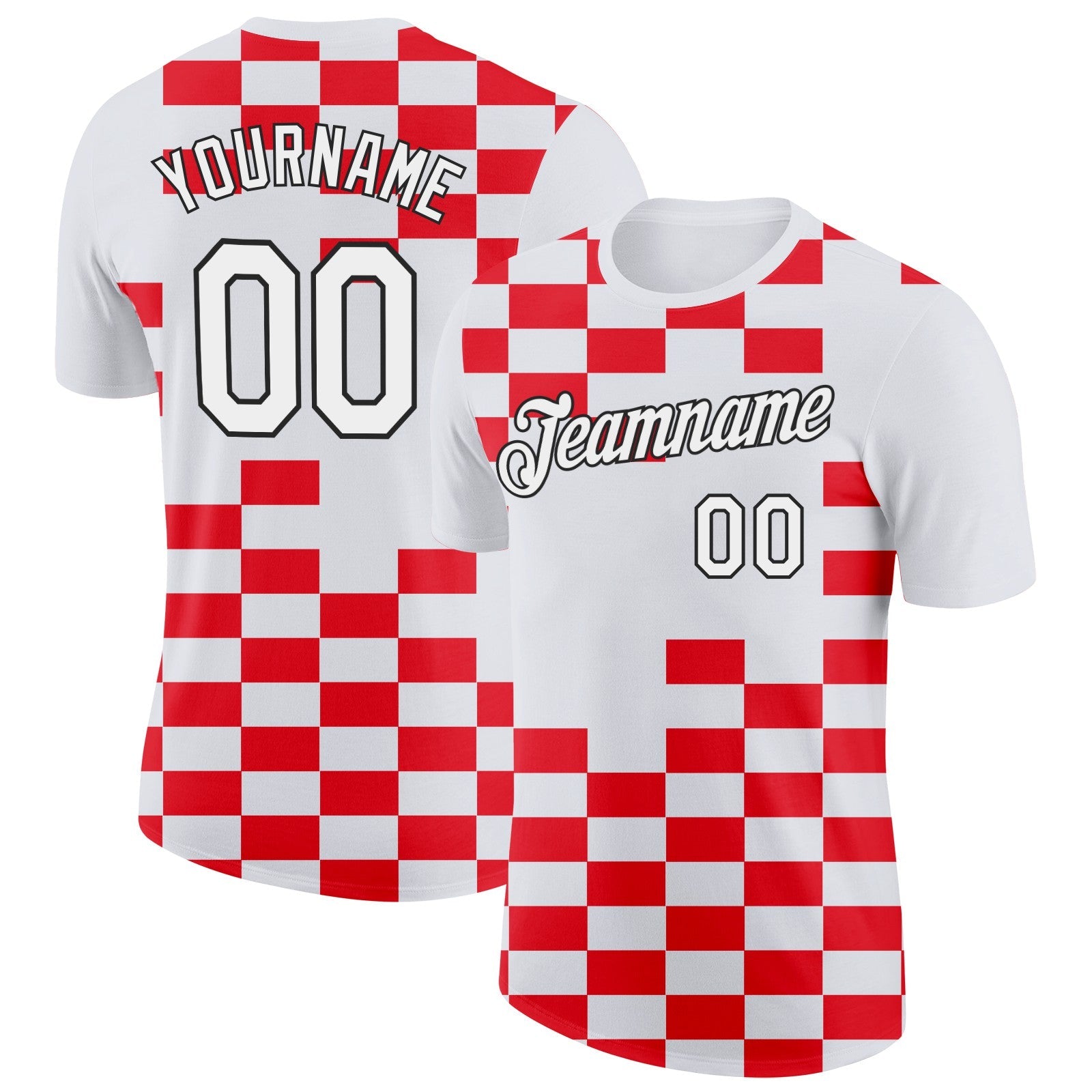 Custom White Black-Red Croatia Plaid Performance T-Shirt - Main View