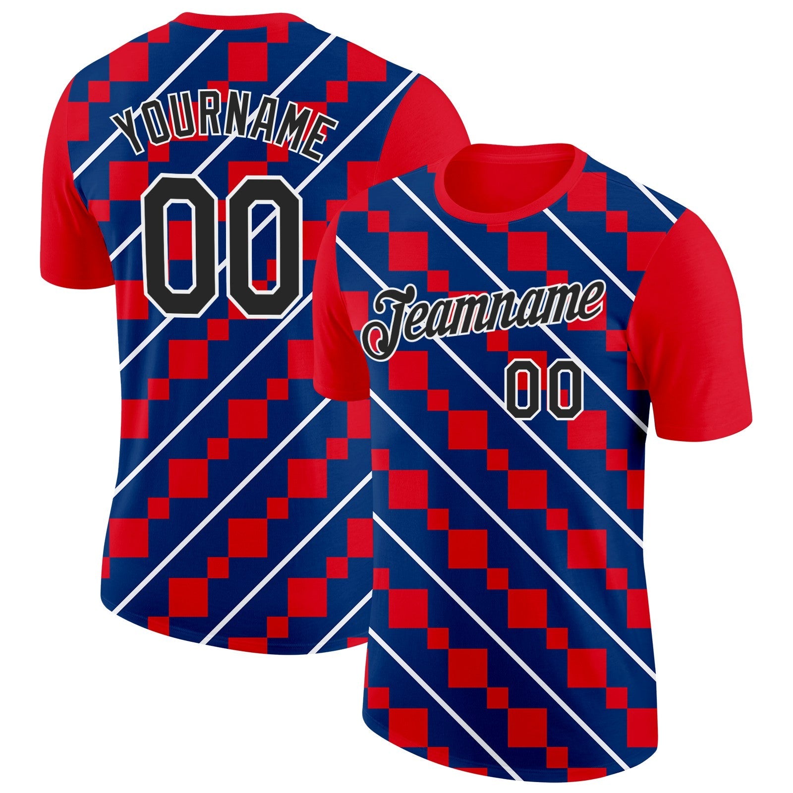 Custom Red Black White-Blue Croatia Rhombus Performance T-Shirt - Main View
