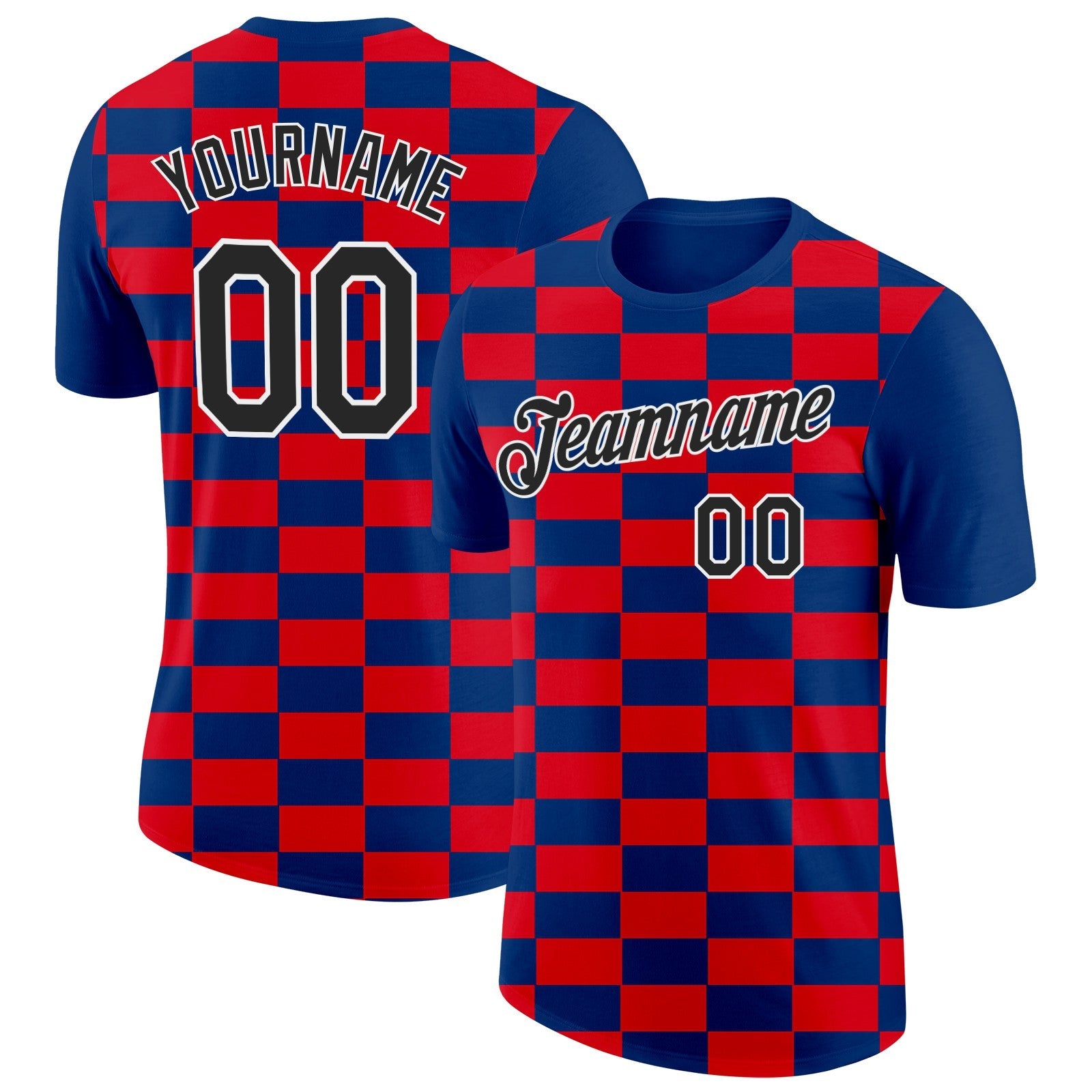 Custom Blue Black White-Red Croatia Plaid Performance T-Shirt - Main View