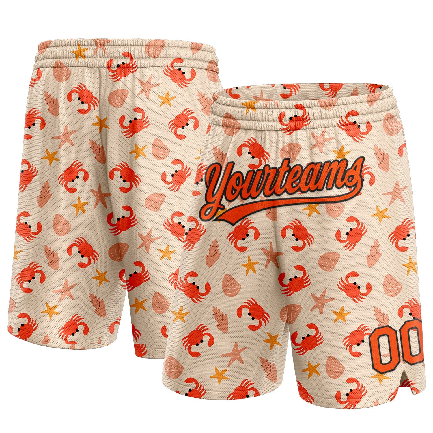 Custom Cream Orange-Black 3D Pattern Crabs Shells And Starfishs Authentic Basketball Shorts - Main View