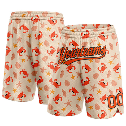 Custom Cream Orange-Black 3D Pattern Crabs Shells And Starfishs Authentic Basketball Shorts - Main View