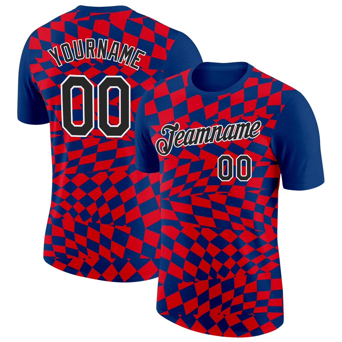 Custom Blue Black White-Red Croatia Plaid Performance T-Shirt - Main View