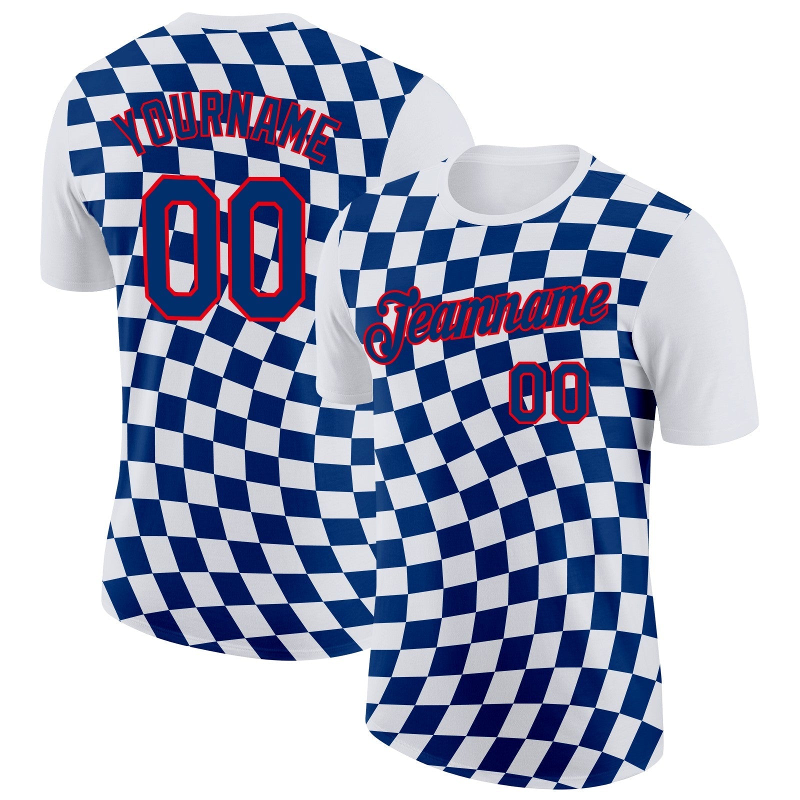 Custom White US Navy Blue Fire Red-Blue Croatia Plaid Performance T-Shirt - Main View