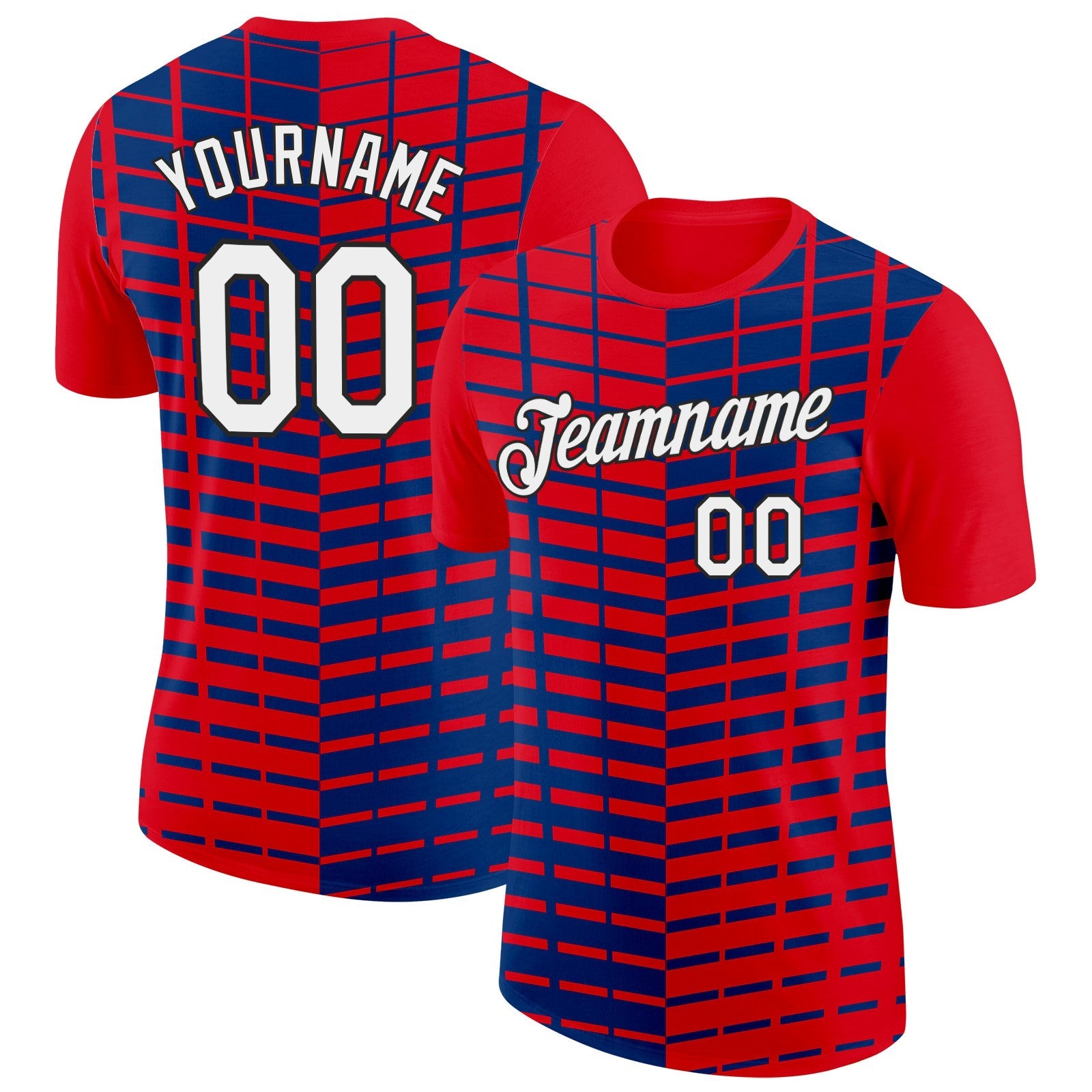 Custom Red White Black-Blue Croatia Plaid Performance T-Shirt - Main View