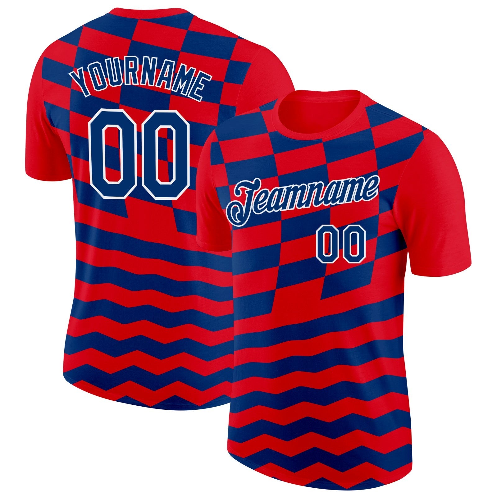 Custom Red US Navy Blue-White Croatia Geometric Performance T-Shirt - Main View