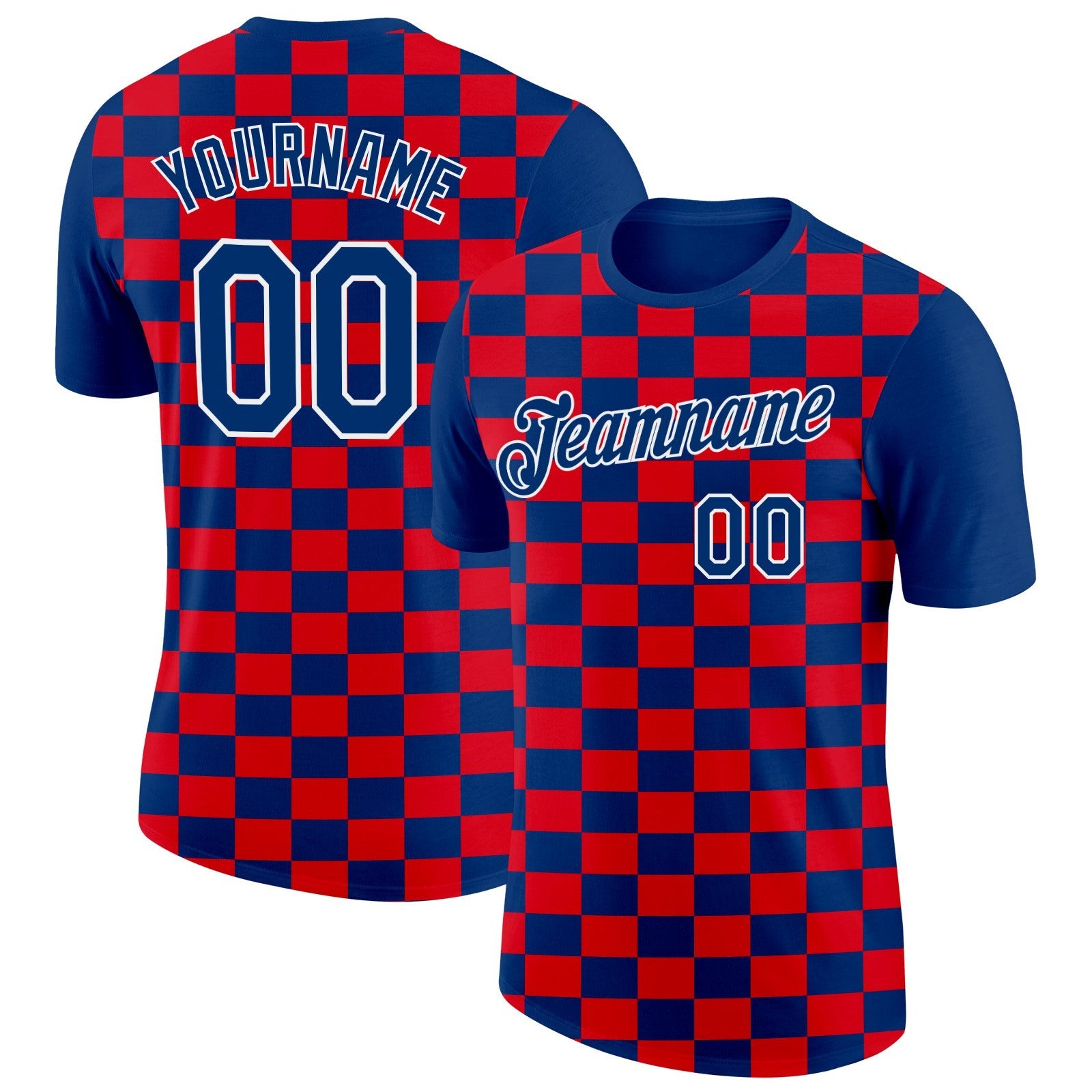 Custom US Navy Blue White-Red Croatia Plaid Performance T-Shirt - Main View