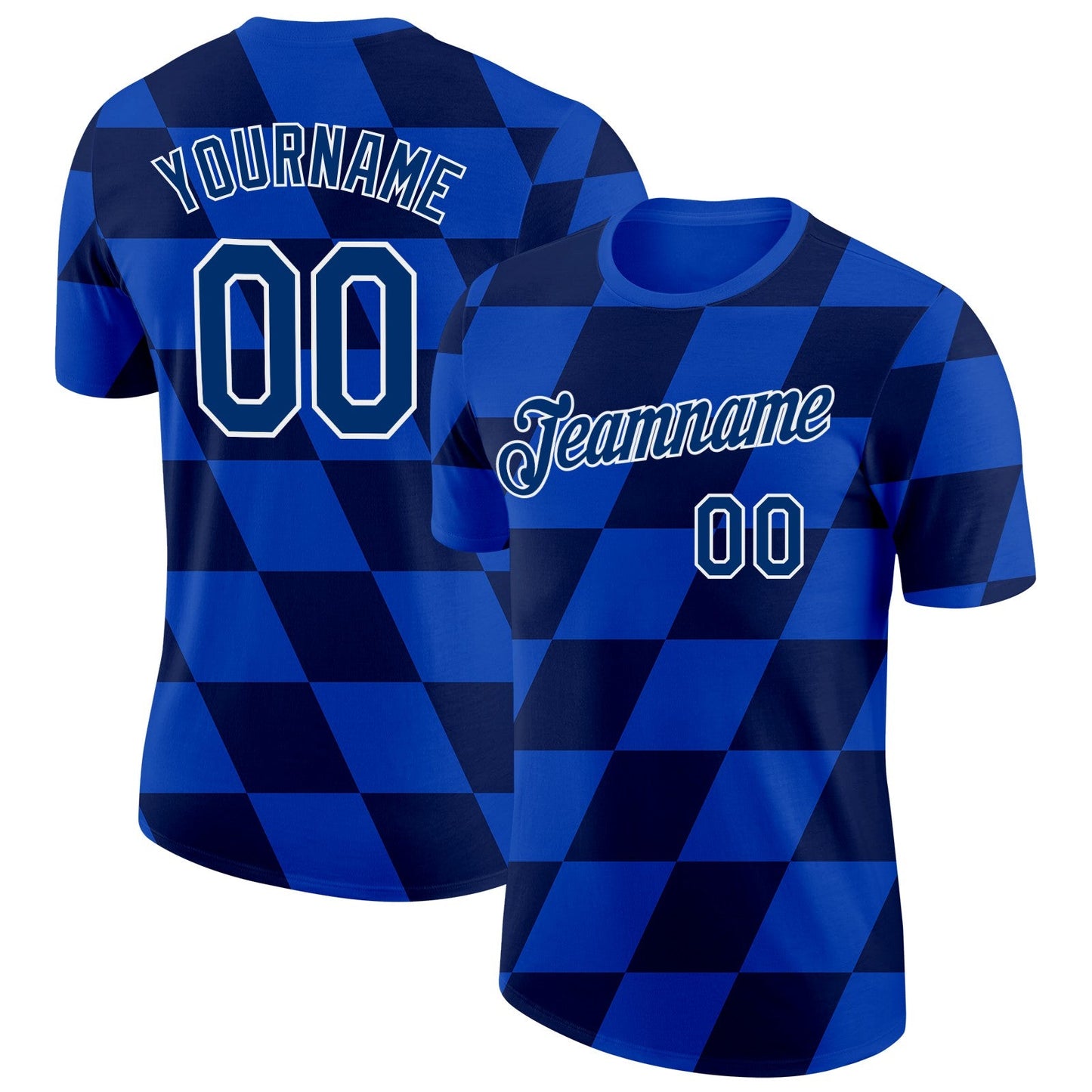 Custom Blue US Navy Blue White-Navy Croatia Plaid Performance T-Shirt - Main View