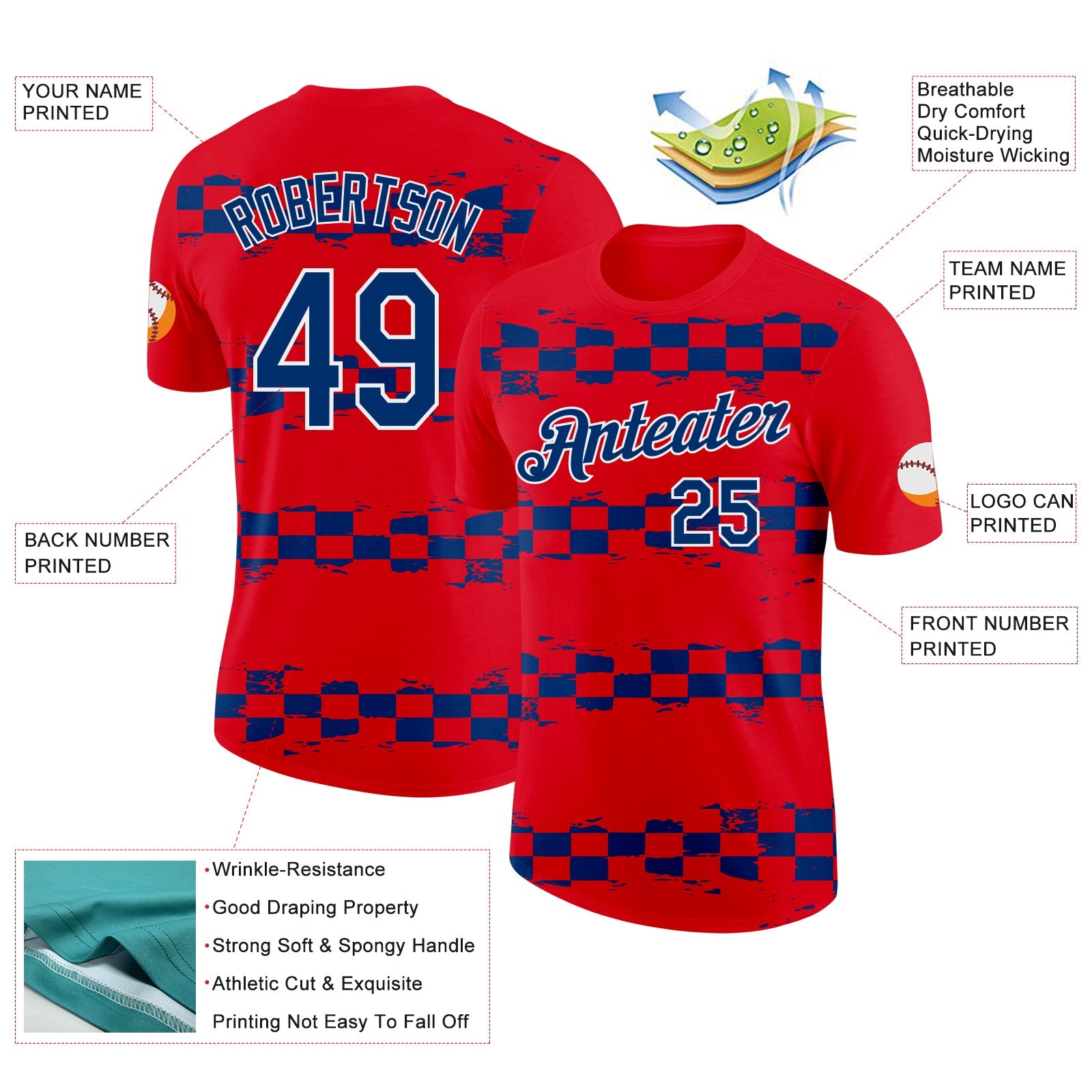 Custom Red US Navy Blue-White Croatia Performance T-Shirt view 2