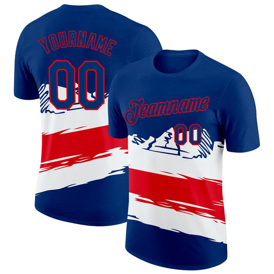 Custom US Navy Blue Fire Red-White Panama Performance T-Shirt - Main View