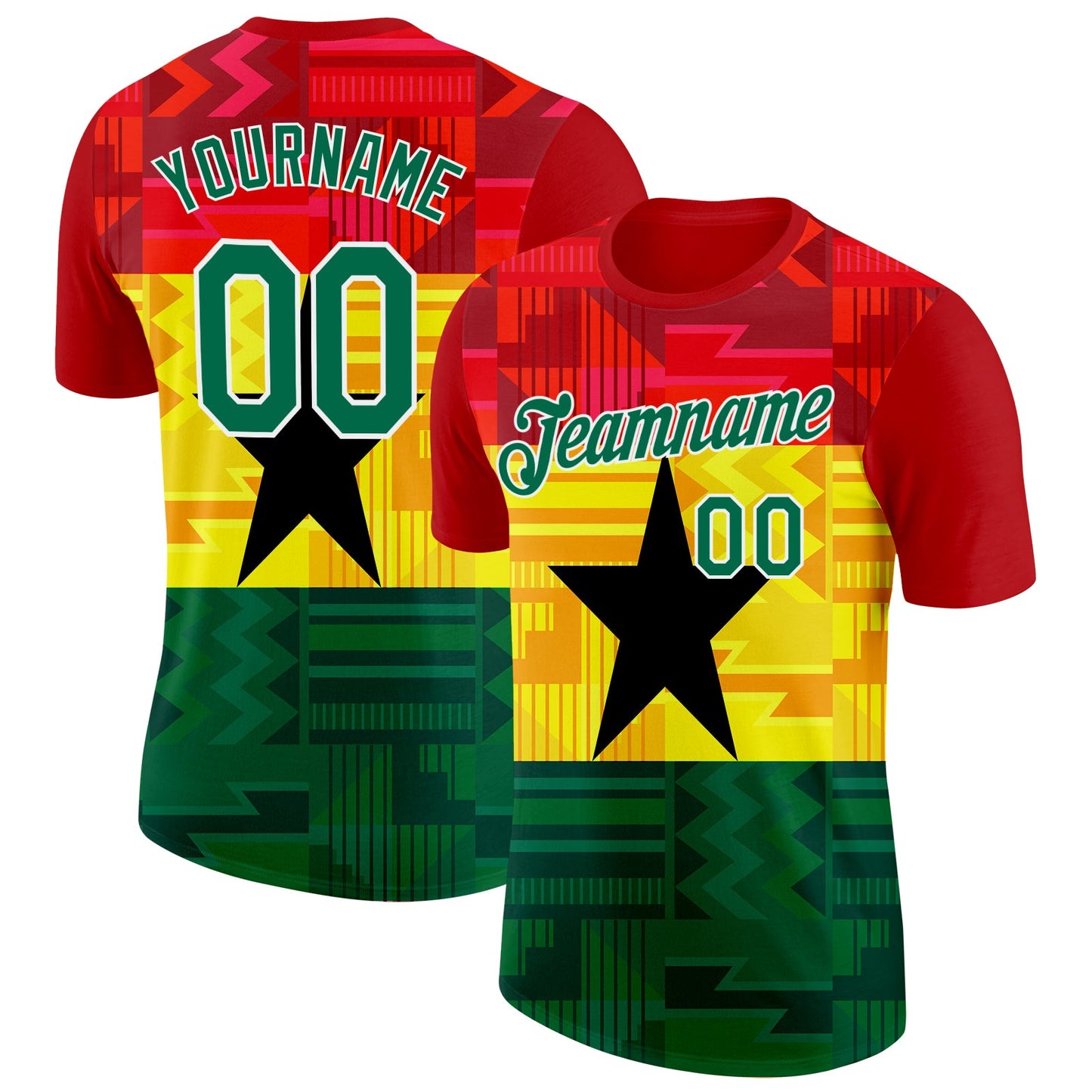 Custom Red Kelly Green White Yellow-Black Ghana Flag Performance T-Shirt - Main View