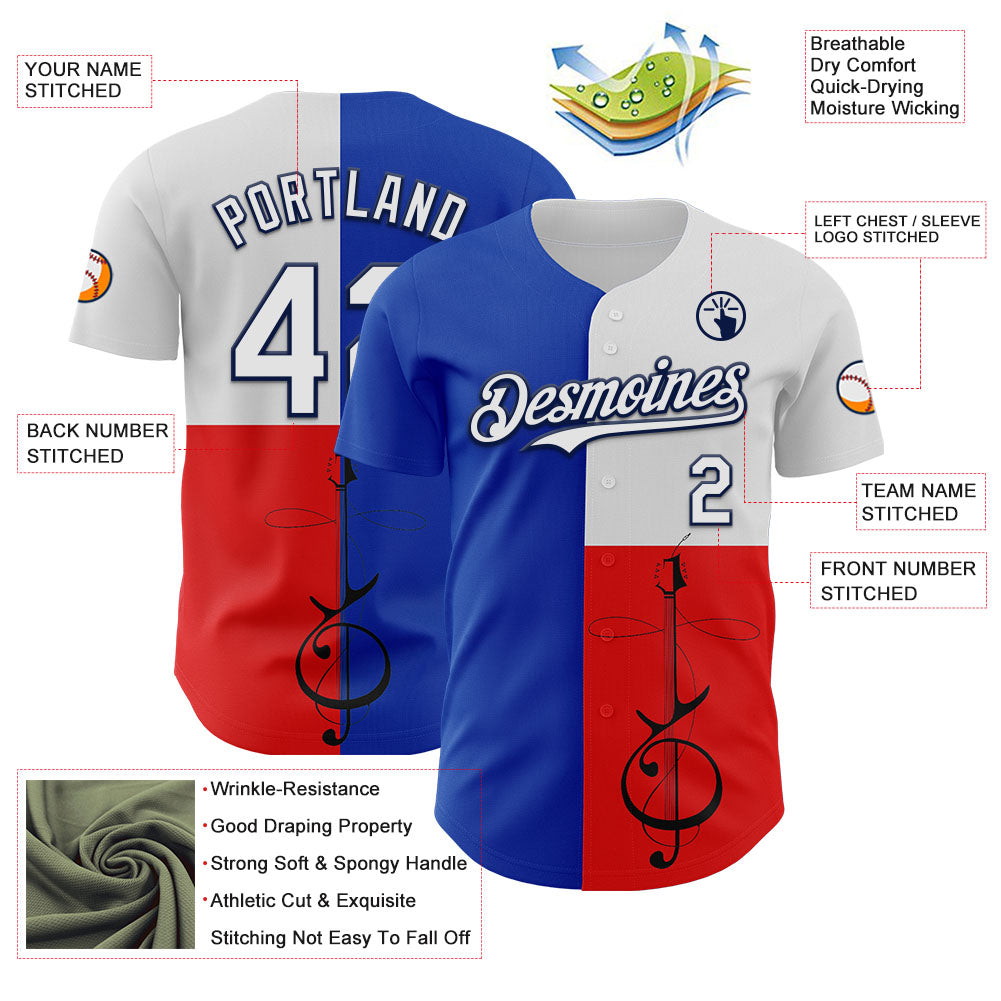 Custom Blue White Red-Navy Texas Flag Guitar City Edition Authentic Baseball Jersey view 3