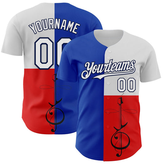 Custom Blue White Red-Navy Texas Flag Guitar City Edition Authentic Baseball Jersey - Main View