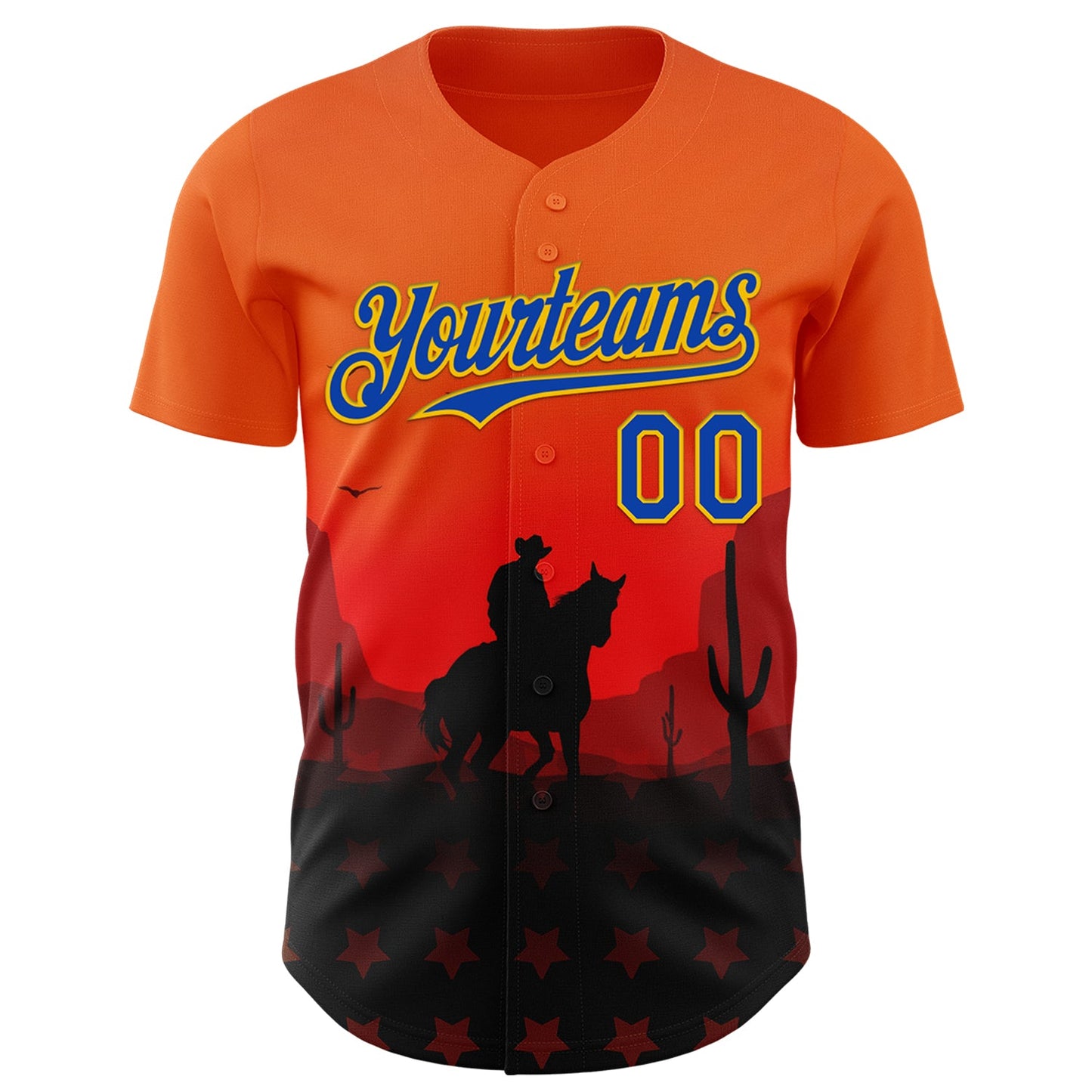 Custom Orange Thunder Blue-Yellow Texas Cowboy City Edition Authentic Baseball Jersey view 2