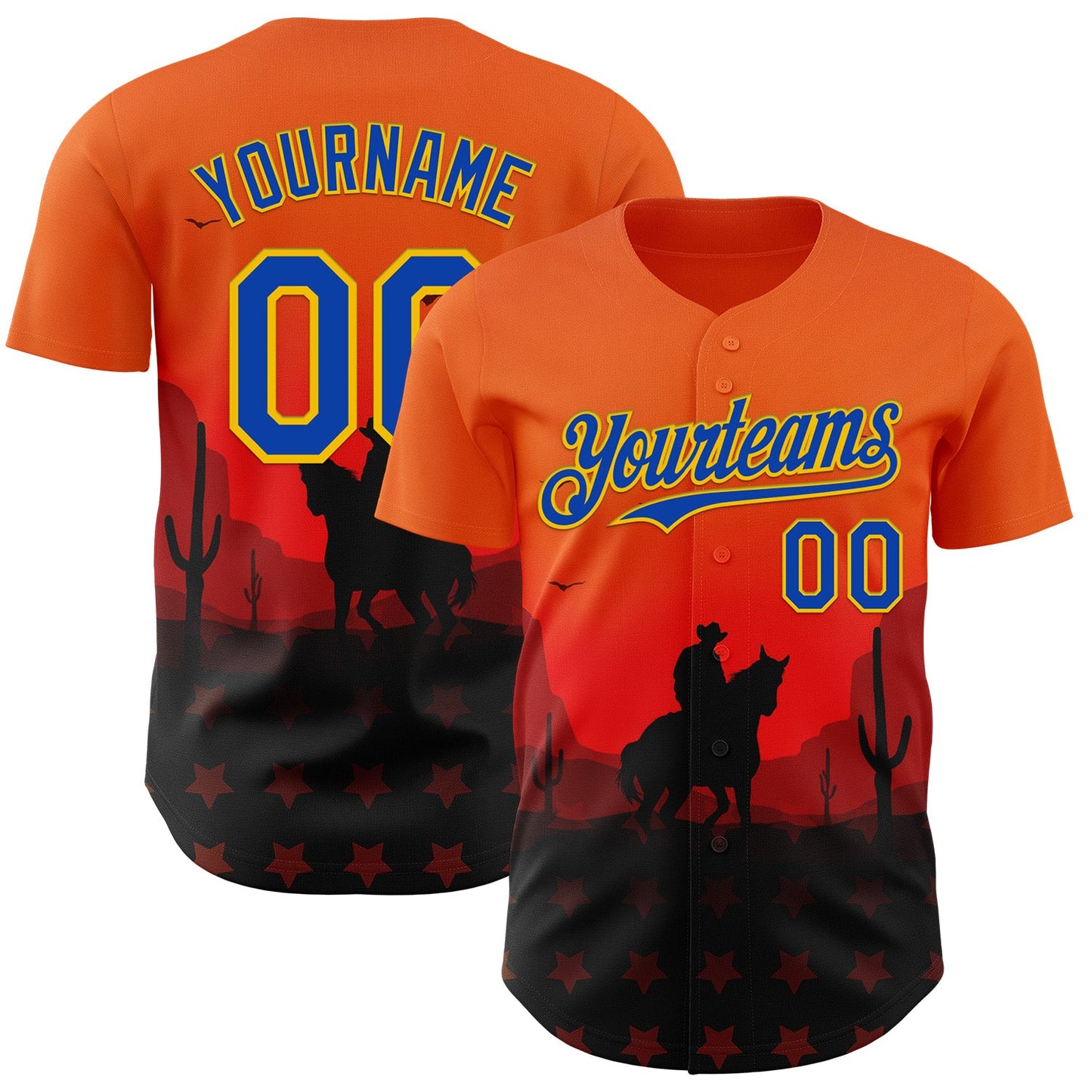 Custom Orange Thunder Blue-Yellow Texas Cowboy City Edition Authentic Baseball Jersey - Main View