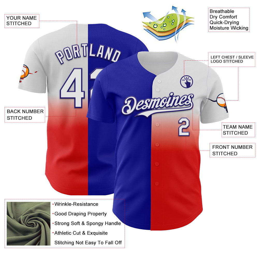 Custom Blue White Red-Dark Purple Texas Flag City Edition Authentic Baseball Jersey view 3