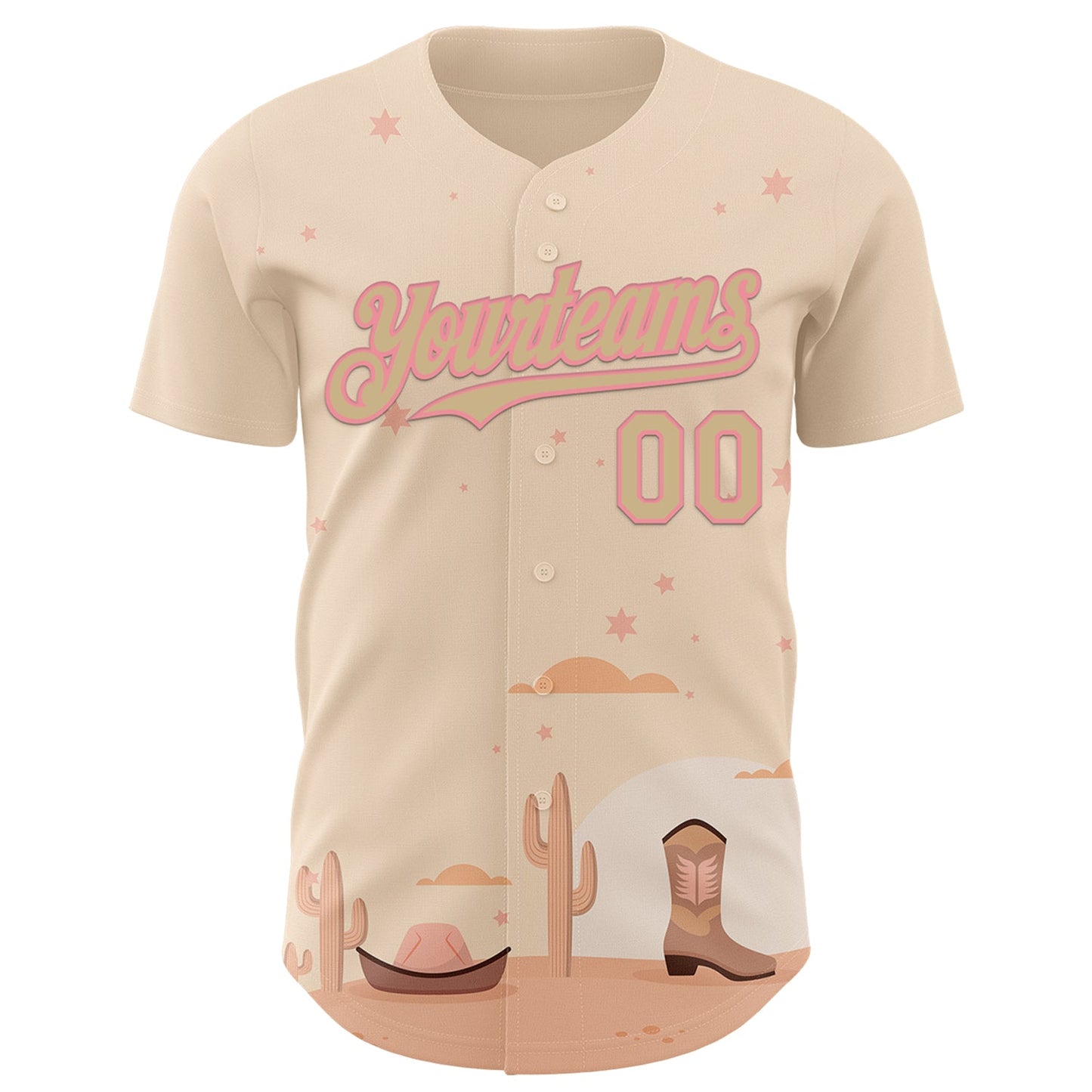 Custom City Cream Vegas Gold-Medium Pink Texas Cowboy Landscape City Edition Authentic Baseball Jersey view 2