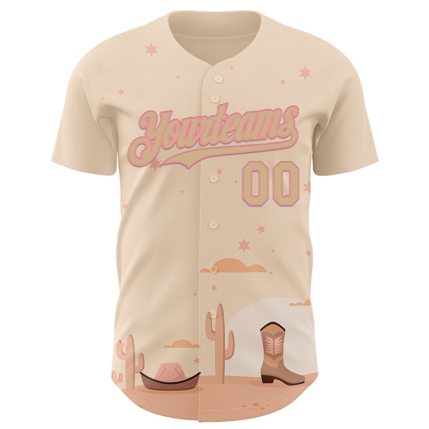 Custom City Cream Vegas Gold-Medium Pink Texas Cowboy Landscape City Edition Authentic Baseball Jersey view 2