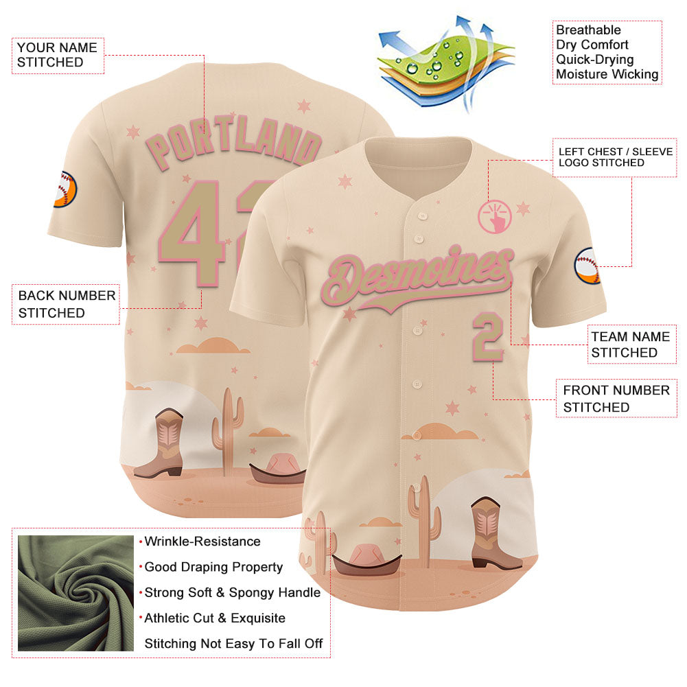 Custom City Cream Vegas Gold-Medium Pink Texas Cowboy Landscape City Edition Authentic Baseball Jersey view 3