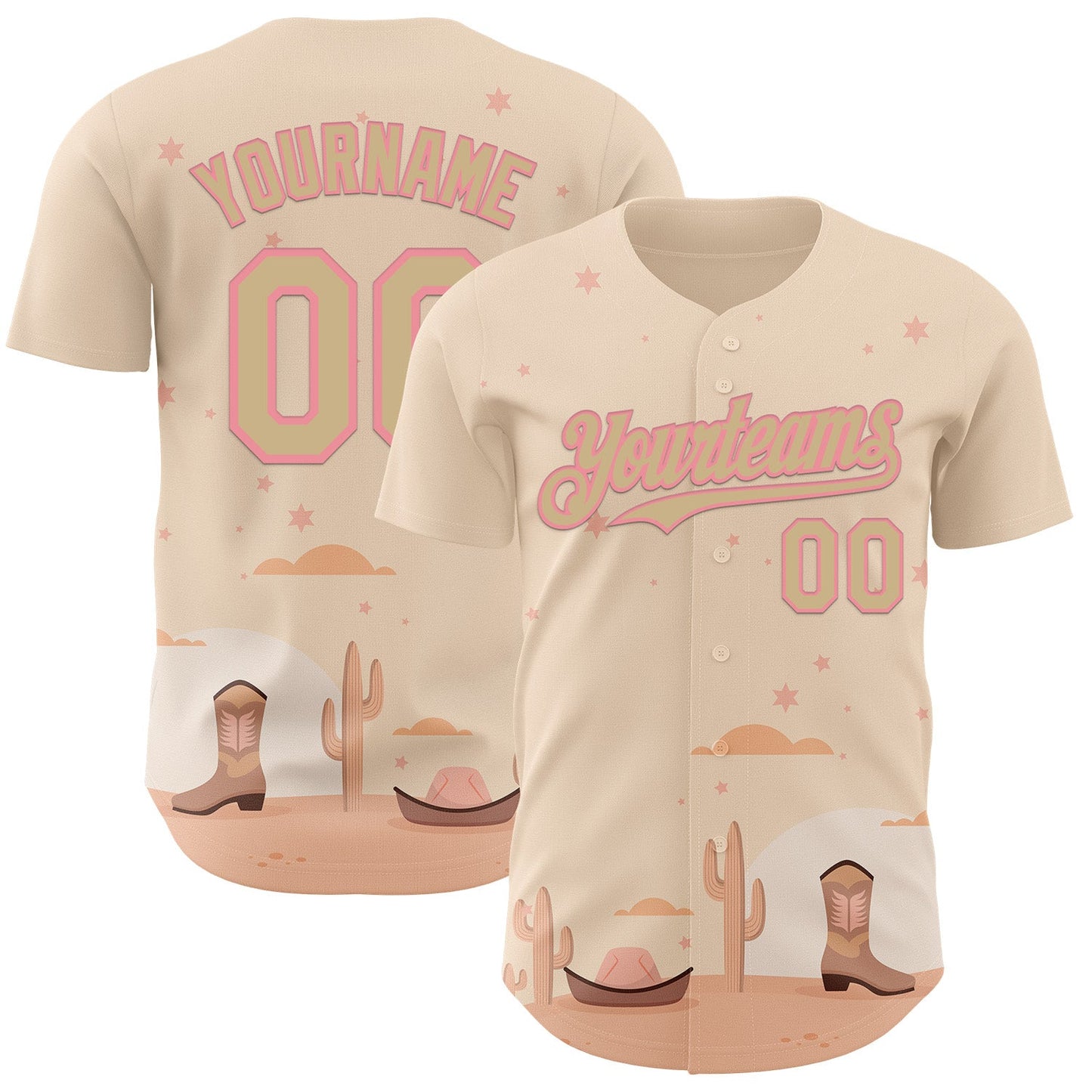 Custom City Cream Vegas Gold-Medium Pink Texas Cowboy Landscape City Edition Authentic Baseball Jersey - Main View