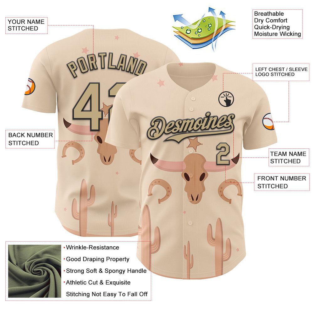 Custom City Cream Vegas Gold-Black Texas Cowboy Landscape City Edition Authentic Baseball Jersey view 3